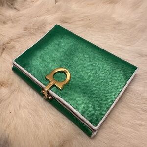 Salvatore Ferragamo Metallic Green Wallet with Gold Garcini